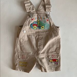6-9 Months Tan Overalls with Embroidered Truck Design